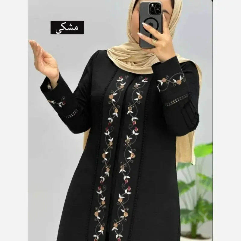 مانتو مزونی مدل دلوین جنس شانتون صوفیا جودن یقه گرد سایز بزرگ