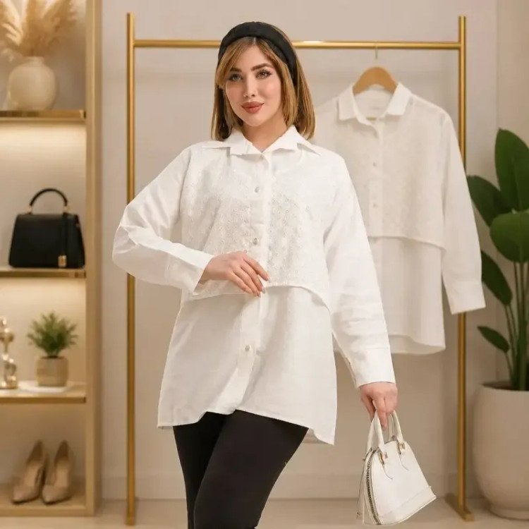 تونیک کرسپو سوزن دوزی مارال سفید فری سایز