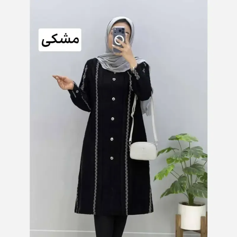 مانتو بلند زنانه کرپ ژاکارد رنگ مشکی سایز بزرگ
