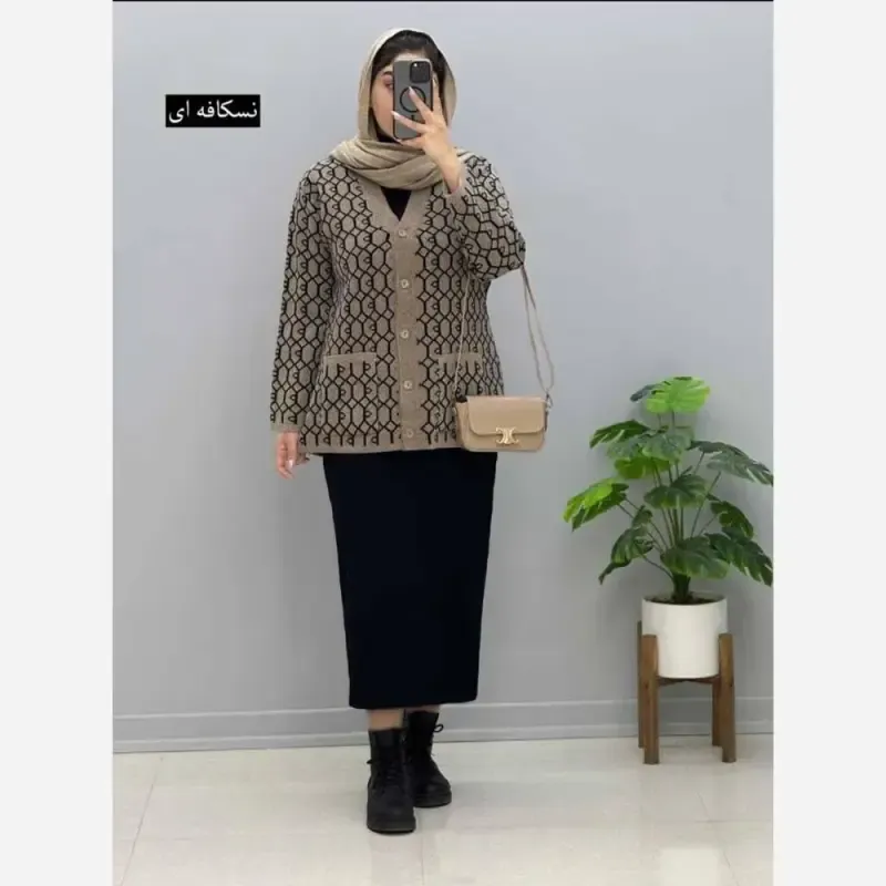 ژاکت بافت مخملی یقه هفت جیب دار فری سایز