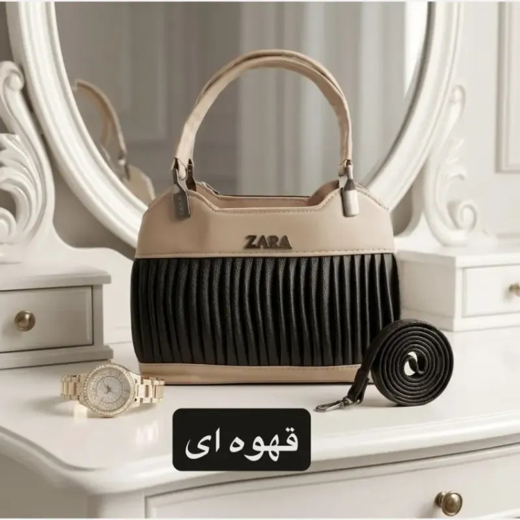 کیف زنانه مجلسی چرم مصنوعی زیپدار با بند بلند