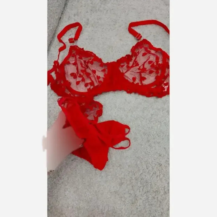 ست سوتین و شورت گلدوزی شده طرح اروپایی قلب زیر فنردار فاق نخ بکلس شیک