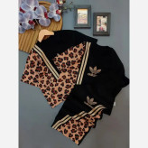 ست کراپ شلوار دخترانه طرح پلنگی آستین کوتاه پنبه بوگاتی سایز 45 تا 60